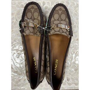 Coach Olive Signature Flats With Gold Hardware & Monogram Pattern Size 10